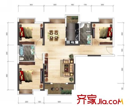 光谷自由城5、6、8、9、10號樓D戶型 3室2廳2衛(wèi)1廚