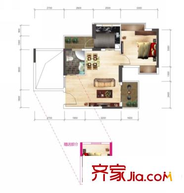 光谷自由城1、2、3、4號(hào)樓A戶型（售完） 2室2廳1衛(wèi)1廚