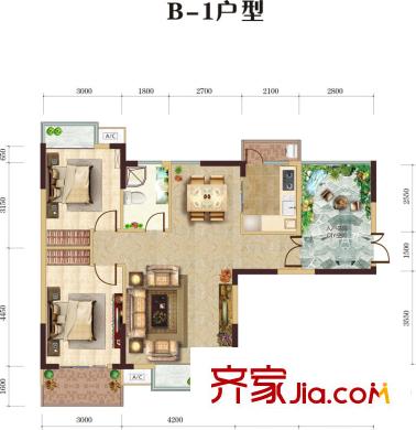 中建龍城B1戶型（售完） 2室2廳1衛(wèi)1廚