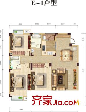中建龍城12、13號樓E1戶型 3室2廳2衛(wèi)1廚