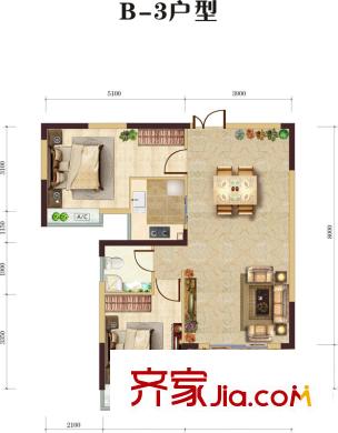 中建龍城B3戶型（售完） 2室2廳1衛(wèi)1廚