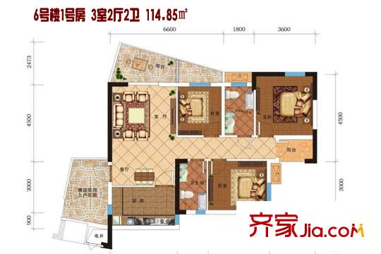 長江楚韻6號樓1號房 3室2廳2衛(wèi)1廚