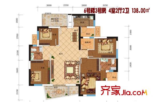 長江楚韻6號樓3號房 4室2廳2衛(wèi)1廚