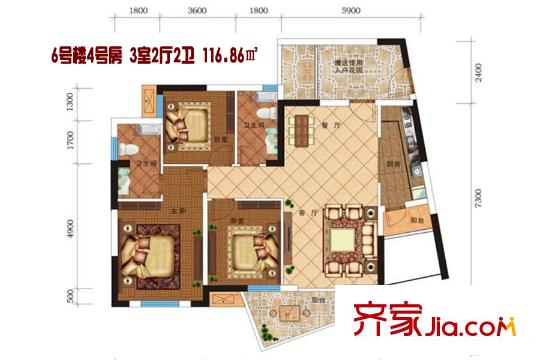 長江楚韻6號樓4號房 3室2廳2衛(wèi)1廚