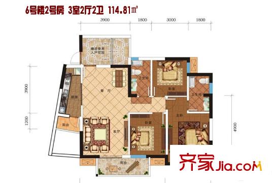 長江楚韻6號樓2號房 3室2廳2衛(wèi)1廚