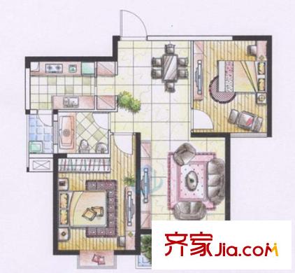 漢口花園五期戶型圖2室2廳 戶型圖 2室2廳1衛(wèi)1廚