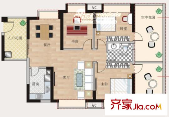 漢口花園五期戶型圖3室2廳 戶型圖 3室2廳1衛(wèi)1廚