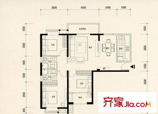 國信新城二期戶型圖3室2廳 3室2廳