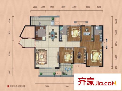 龍陽1號12號樓C1戶型 5室2廳2衛(wèi)1廚