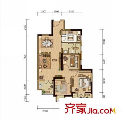百步亭?金橋匯戶型圖住宅A3戶型 3室2廳1衛(wèi)1廚