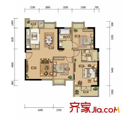 百步亭?金橋匯戶型圖住宅A1戶型 3室2廳2衛(wèi)1廚
