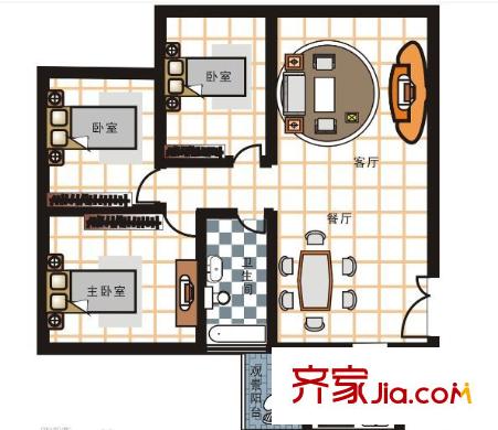 模范新村戶型圖3室2廳 3室2廳