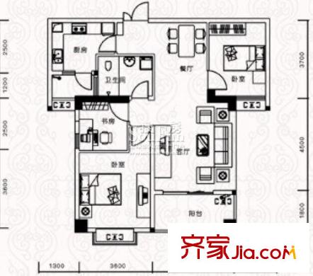 景江御水天成戶型圖B 3室2廳1衛(wèi)