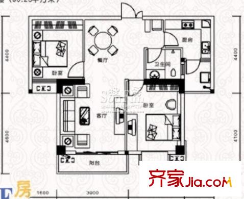 景江御水天成戶型圖A 2室2廳1衛(wèi)