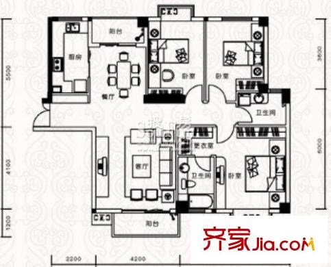 景江御水天成戶型圖F 3室2廳2衛(wèi)