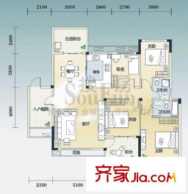 東方世家戶型圖戶型6 4室2廳2衛(wèi)
