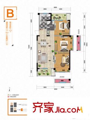 漢陽滿庭春MOMΛ1、2、3、5、6、7、8#樓B戶型 3室2廳1衛(wèi)1廚