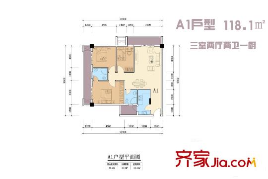 LAKE街區(qū)知音國際茶城6、7、8號樓A1戶型 3室2廳2衛(wèi)1廚