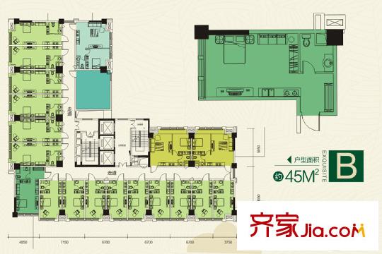 LAKE街區(qū)知音國際茶城11號(hào)樓B戶型 1室1廳1衛(wèi)1廚