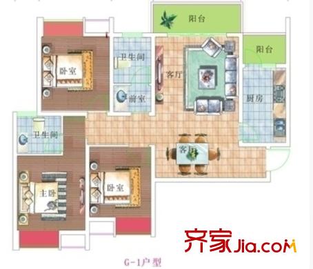 聚豪華庭戶型圖3室2廳 戶型圖 3室2廳2衛(wèi)1廚
