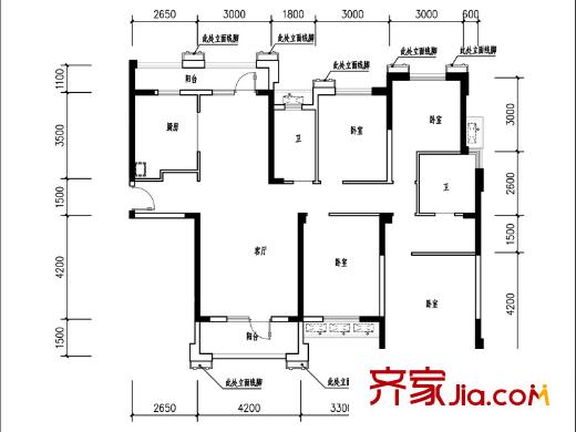 華潤置地橡樹灣B1B2B6號樓160平戶型 4室2廳2衛(wèi)1廚