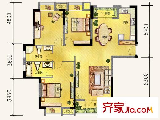 華潤置地橡樹灣C2、C3號樓138平戶型 3室2廳2衛(wèi)1廚