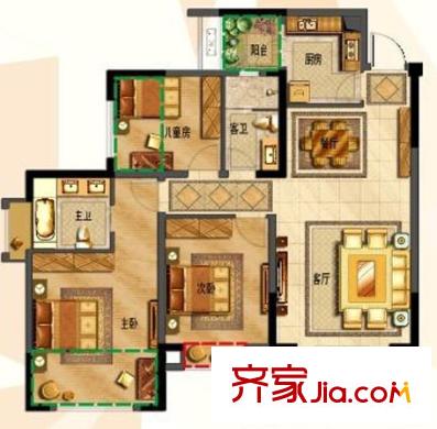 崇仁新都戶(hù)型圖3室2廳 戶(hù)型圖 3室2廳2衛(wèi)1廚