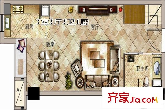 華虹領(lǐng)航城1-4號(hào)樓42平米戶型樓下 2室2廳2衛(wèi)1廚