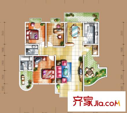 國信新城三期戶型圖3室2廳 戶型圖 3室2廳2衛(wèi)1廚