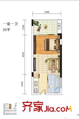 天下龍嶺廣場(chǎng)3號(hào)樓C1戶型 1室1廳1衛(wèi)1廚