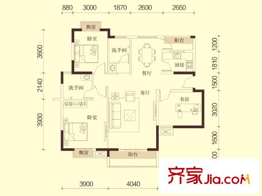 萬基國際廣場1、2、5號樓A3戶型 3室2廳2衛(wèi)1廚