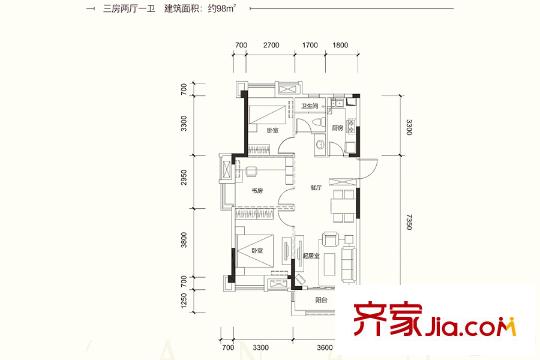 華潤翡翠城D4戶型 3室2廳1衛(wèi)1廚