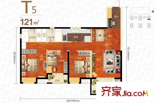 萬科漢口傳奇5號樓T5戶型 3室2廳2衛(wèi)1廚