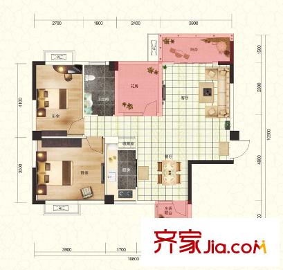 武湖新天地A1戶型 3室2廳1衛(wèi)1廚