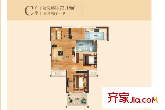 武漢天街1#2#3#4#C戶型 2室2廳1衛(wèi)1廚