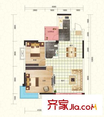 武湖新天地A2戶型 2室2廳1衛(wèi)1廚