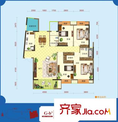 怡景江南G1、G2棟G-b'戶型(售完) 4室2廳2衛(wèi)