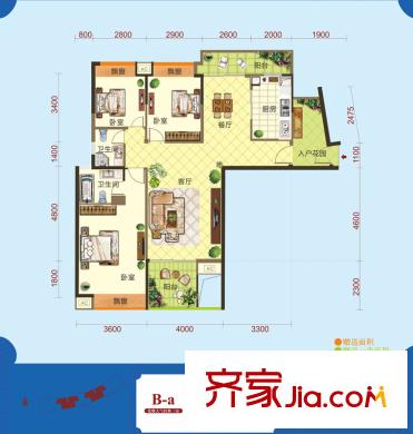 怡景江南B1、B2棟B-a戶型 3室2廳2衛(wèi)