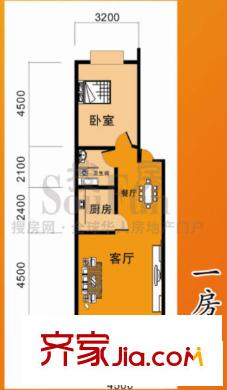 齊錦花園戶型圖6#-2 1室2廳1衛(wèi)1廚