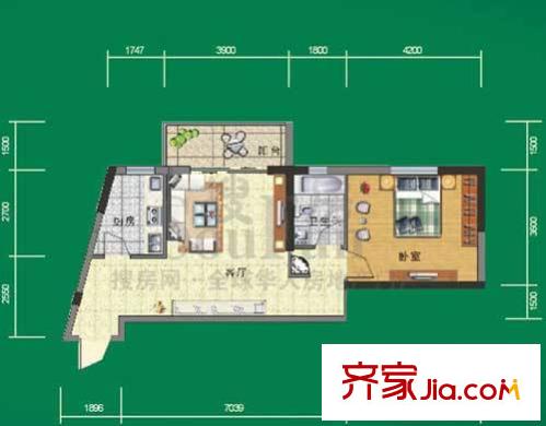 麗水康城戶型圖H1 1室1廳1衛(wèi)
