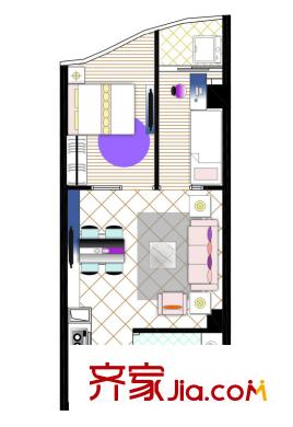 漢飛又一城戶型圖3#樓偶數(shù)層a1戶型 2室2廳1衛(wèi)1廚