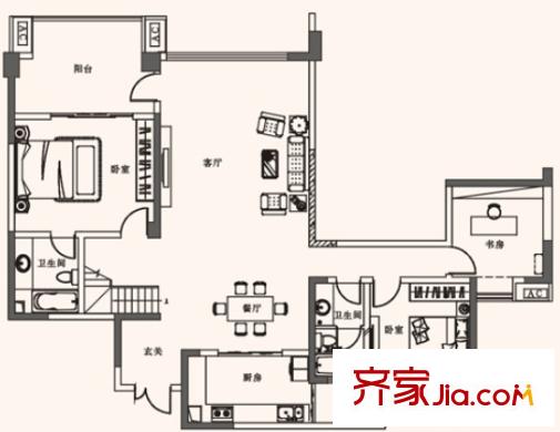 常陽(yáng)麗江城戶型圖3室2廳 戶型圖 3室2廳2衛(wèi)1廚