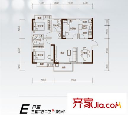光谷坐標(biāo)城九期71、72、73、77、78、79號(hào)樓E戶(hù)型 3室2廳2衛(wèi)1廚