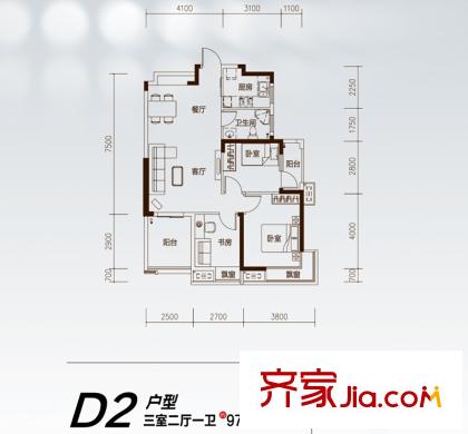 光谷坐標(biāo)城九期71、72、73、77、78、79號(hào)樓D2戶(hù)型 3室2廳1衛(wèi)1廚