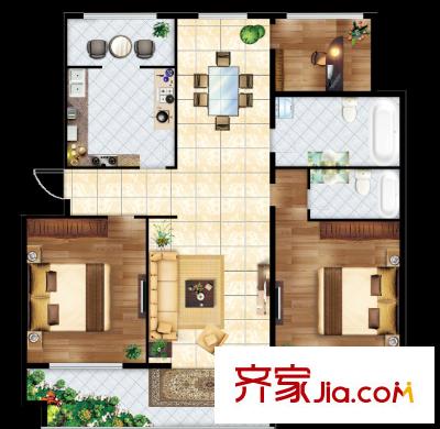 七星香山花園戶型圖3室2廳 3室2廳