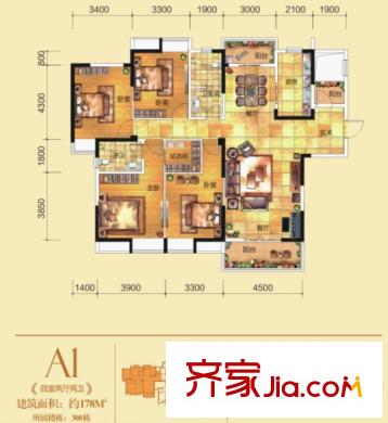 百步亭現(xiàn)代城三區(qū)戶型圖A1戶型圖 4室2廳2衛(wèi)1廚