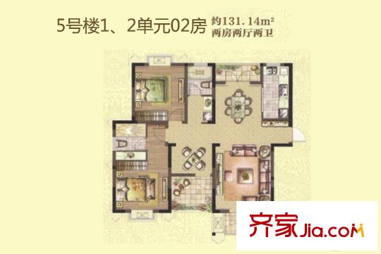 一品國際5號樓1、2單元02號戶型圖 2室2廳2衛(wèi)1廚