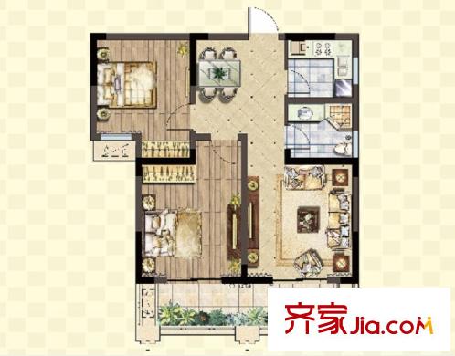 一品國際8號樓F戶型 2室2廳1衛(wèi)