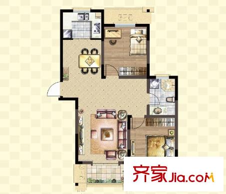 一品國際2號樓A-3戶型 2室2廳1衛(wèi)