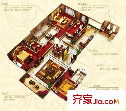武漢萬(wàn)達(dá)九號(hào)公館戶型圖D‘戶型 3室2廳4衛(wèi)1廚